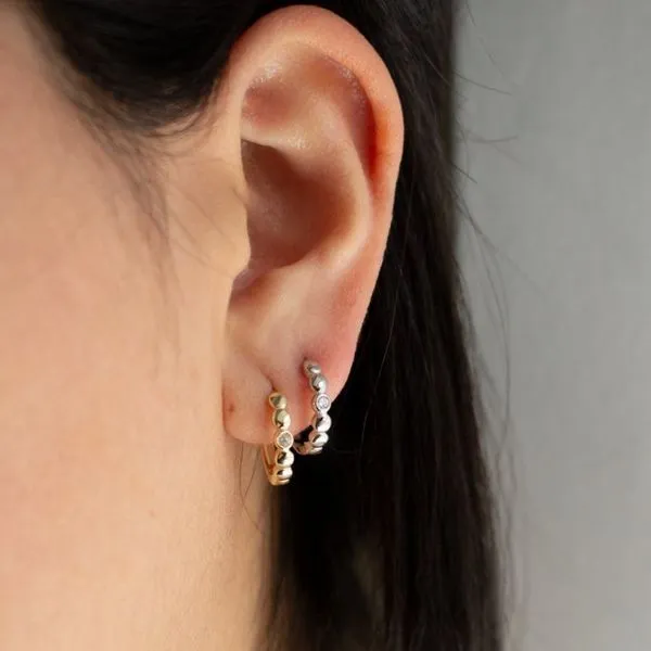 Sterling Silver Rhodium Dots With CZ Huggie Earrings Image 2 Taylors Jewellers Alliston, ON