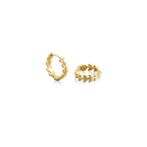 Sterling Silver Fern Leaf Huggie Earrings - Yellow Gold Vermeil Taylors Jewellers Alliston, ON