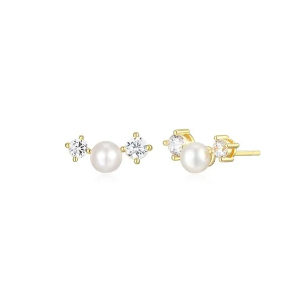 White Pearl 4-4.5MM & CZ Earrings Taylors Jewellers Alliston, ON