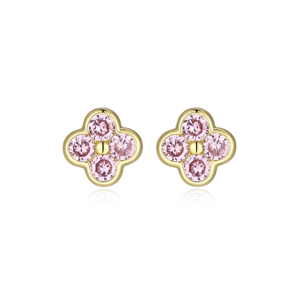 Reign Gold Plated Sterling Silver Pink Cubic Zirconia Clover Studs Taylors Jewellers Alliston, ON