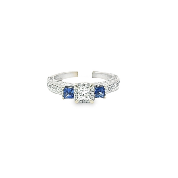 14Kt White Gold Diamond and Sapphire Engagement Ring Tena's Fine Diamonds and Jewelry Athens, GA