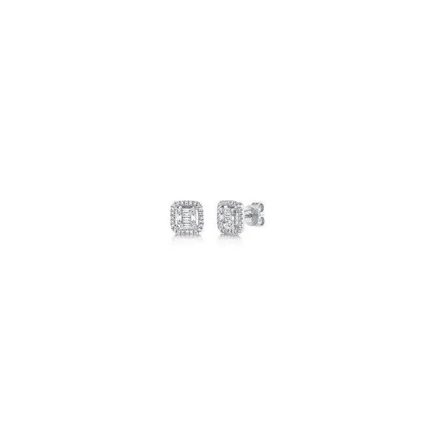 14 Karat White Gold Diamond Baguette & Round Stud Earrings Tena's Fine Diamonds and Jewelry Elberton, GA