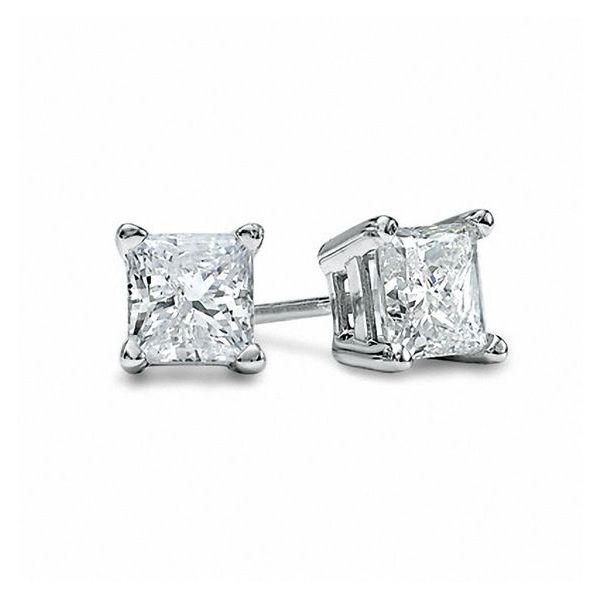 14Kt White Princess Cut Diamond Stud Earrings Tena's Fine Diamonds and Jewelry Athens, GA