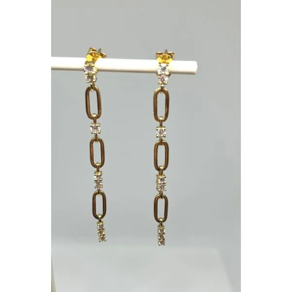 18Kt Yellow Gold Diamond Drop Link Style Earrings Tena's Fine Diamonds and Jewelry Athens, GA
