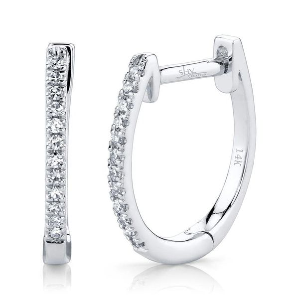 14Kt White Diamond Huggie Hoop Earrings Tena's Fine Diamonds and Jewelry Athens, GA