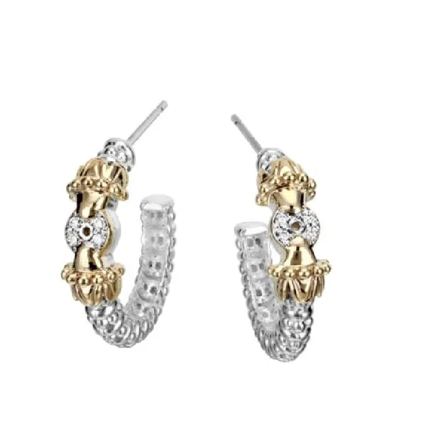 14Kt Yellow & Sterling Silver Diamond Hoop Earrings Tena's Fine Diamonds and Jewelry Athens, GA