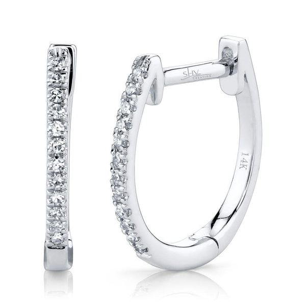 14K White Gold Diamond Huggie Hoop Earrings Tena's Fine Diamonds and Jewelry Athens, GA