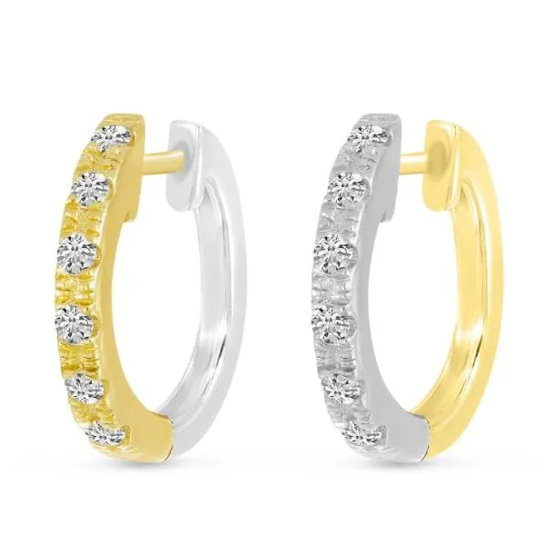 14Kt Yellow and White Reversible Diamond Huggie Earrings Tena's Fine Diamonds and Jewelry Athens, GA