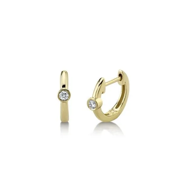 14K Yellow Gold Diamond Bezel Set Huggie Earrings Tena's Fine Diamonds and Jewelry Athens, GA