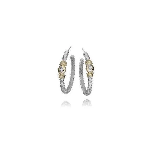 Sterling Silver and 14 Karat Yellow Gold Diamond Hoop Earrings Tena's Fine Diamonds and Jewelry Athens, GA