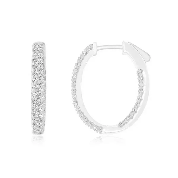 14K White Gold Diamond Hoop Oval Earrings Tena's Fine Diamonds and Jewelry Elberton, GA