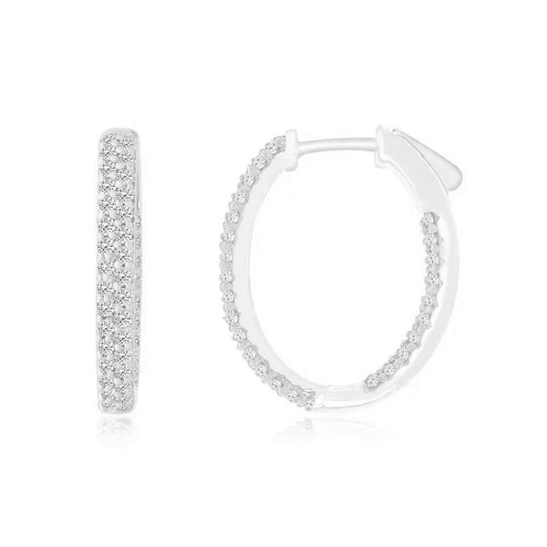 14K White Gold Diamond Hoop Oval Earrings Tena's Fine Diamonds and Jewelry Athens, GA