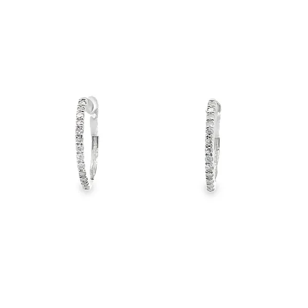 14 Karat White Gold Diamond Huggie Hoop Earrings Tena's Fine Diamonds and Jewelry Elberton, GA