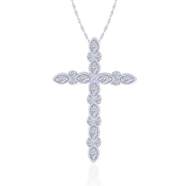 14K White Gold Designer Diamond Cross Pendant Tena's Fine Diamonds and Jewelry Athens, GA