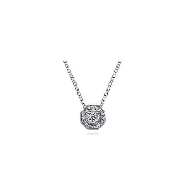 14Kt White Gold Diamond Octagonal Halo Pendant Tena's Fine Diamonds and Jewelry Athens, GA