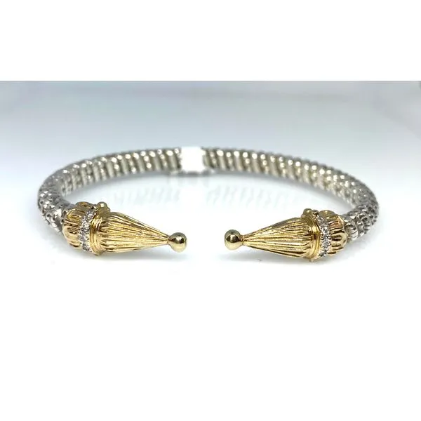 Sterling Silver and 14 Karat Yellow Gold Diamond Open Bracelet Tena's Fine Diamonds and Jewelry Athens, GA