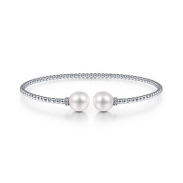14 Karat White Gold Diamond Bujukan Bead Splity Bracelet with Pearl and Diamond Caps Tena's Fine Diamonds and Jewelry Athens, GA