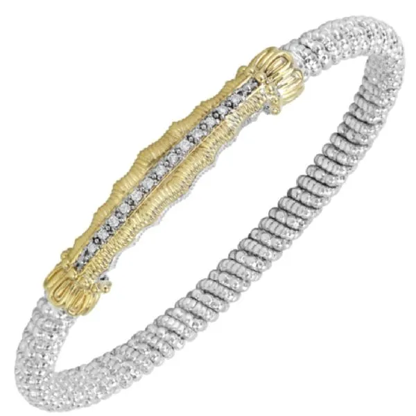 Sterling Silver and 14 Karat Yellow Gold Diamond Closed Bracelet Tena's Fine Diamonds and Jewelry Elberton, GA