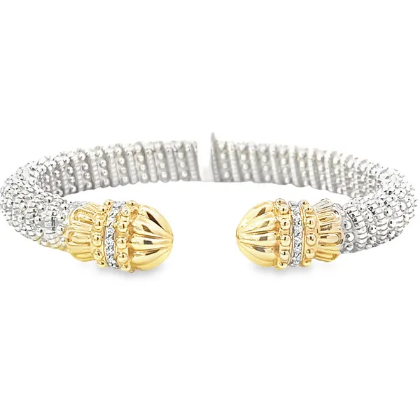 Sterling Silver and 14 Karat Yellow Gold Diamond Open Bracelet Tena's Fine Diamonds and Jewelry Athens, GA