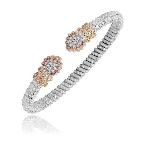 14Kt Rose Gold and Sterling Silver Diamond Open Band Bracelet Tena's Fine Diamonds and Jewelry Athens, GA
