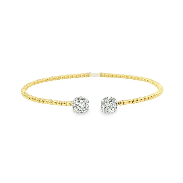 14Kt Two Tone Beaded Diamond Cuff Bangle Bracelet Tena's Fine Diamonds and Jewelry Athens, GA