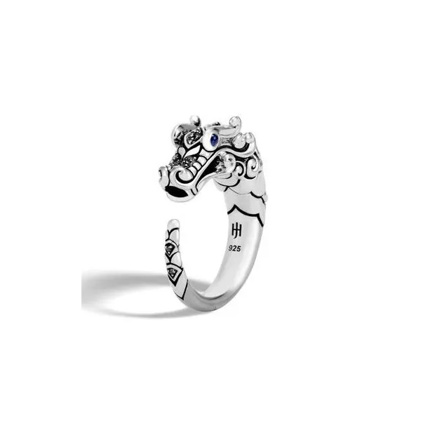 Women's Legend Naga Silver Ring with Black Sapphire, Black Spinel, and Blue Sapphire Eyes Tena's Fine Diamonds and Jewelry Elberton, GA
