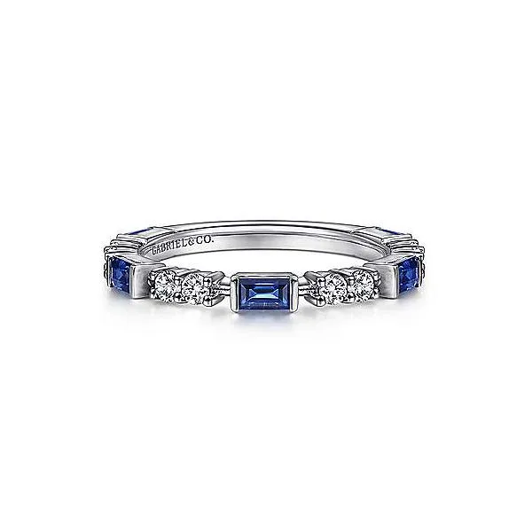 14K White Gold Diamond and Sapphire Baguette Ring Tena's Fine Diamonds and Jewelry Athens, GA