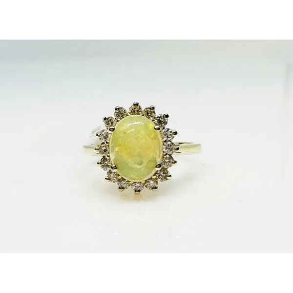 14Kt Yellow Ethiopian Opal and Diamond Halo Ring Tena's Fine Diamonds and Jewelry Elberton, GA