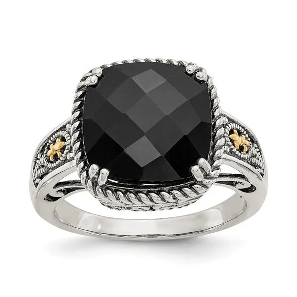 Sterling Silver and 14K Yellow Gold Onyx Ring Tena's Fine Diamonds and Jewelry Athens, GA