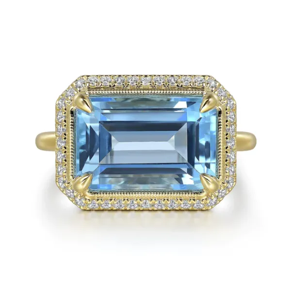14K Yellow Gold Diamond and Blue Topaz Ladies Ring Tena's Fine Diamonds and Jewelry Elberton, GA