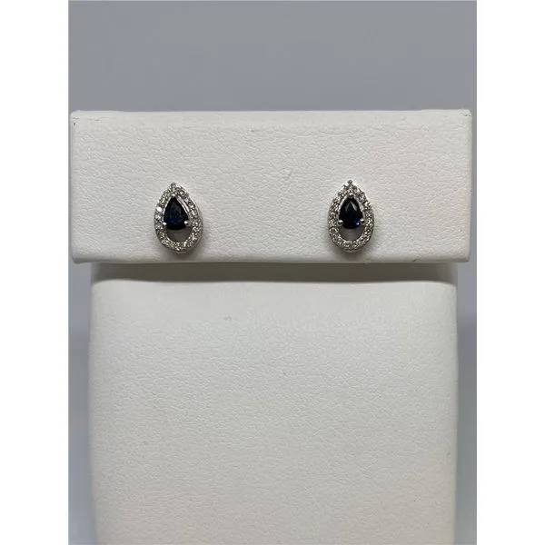 18 Karat White Gold Sapphire and Diamond Halo Design Stud Earrings Tena's Fine Diamonds and Jewelry Elberton, GA