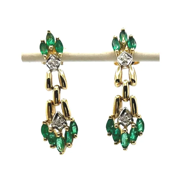 14 Karat Yellow Gold Emerald and Diamond Earrings Tena's Fine Diamonds and Jewelry Elberton, GA