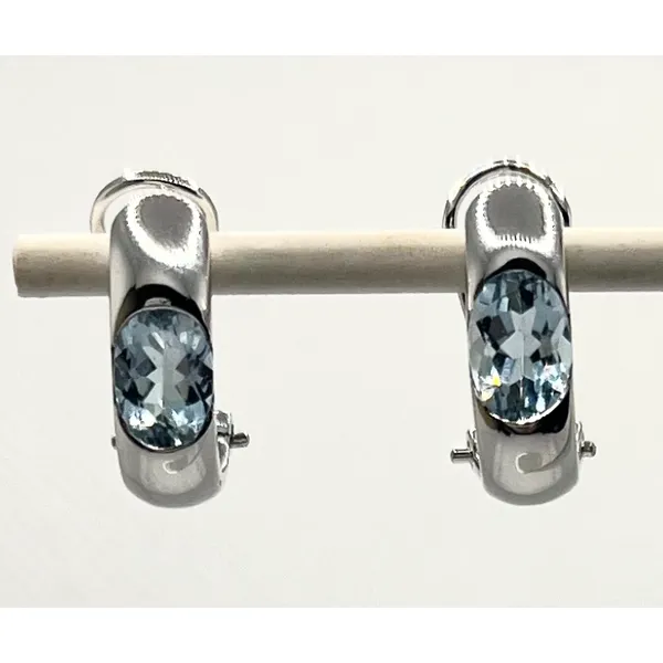 18 Karat White Gold Blue Topaz Hoop Earrings with French Clips Tena's Fine Diamonds and Jewelry Elberton, GA