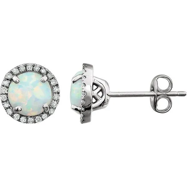 14 Karat White Gold Diamond and Opal Earrings Tena's Fine Diamonds and Jewelry Elberton, GA