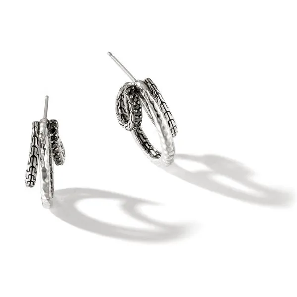 John Hardy Hammered Silver Earrings with Black Sapphire and Spinel Tena's Fine Diamonds and Jewelry Elberton, GA