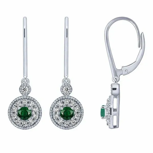 10 Karat White Gold Emerald and Diamond Drop Leverback Earrings Tena's Fine Diamonds and Jewelry Athens, GA