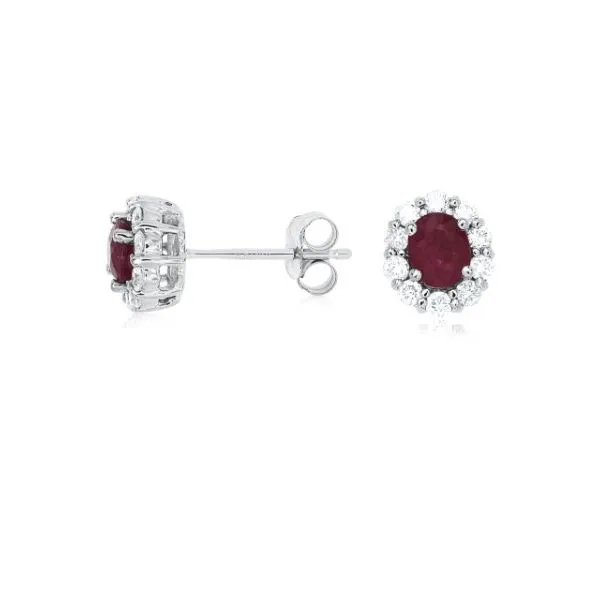14K White Gold Ruby & Diamond Halo Stud Earrings similar item image