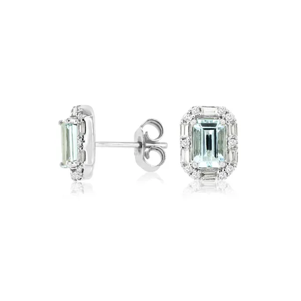14K White Gold Aquamarine & Diamond Stud Earrings similar item image
