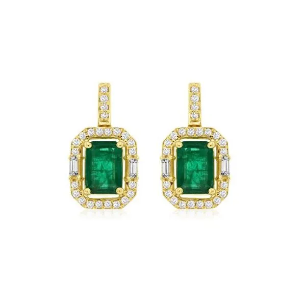 14K Yellow Gold Emerald & Diamond Earrings Tena's Fine Diamonds and Jewelry Elberton, GA