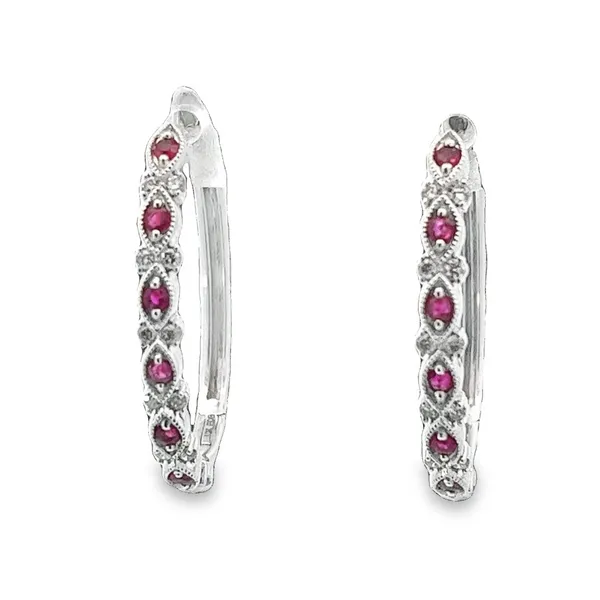 10Kt White Gold Diamond & Ruby Hoop Earrings Tena's Fine Diamonds and Jewelry Athens, GA