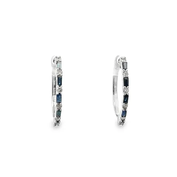 14K White Gold Diamond & Sapphire Huggie Earrings Tena's Fine Diamonds and Jewelry Elberton, GA