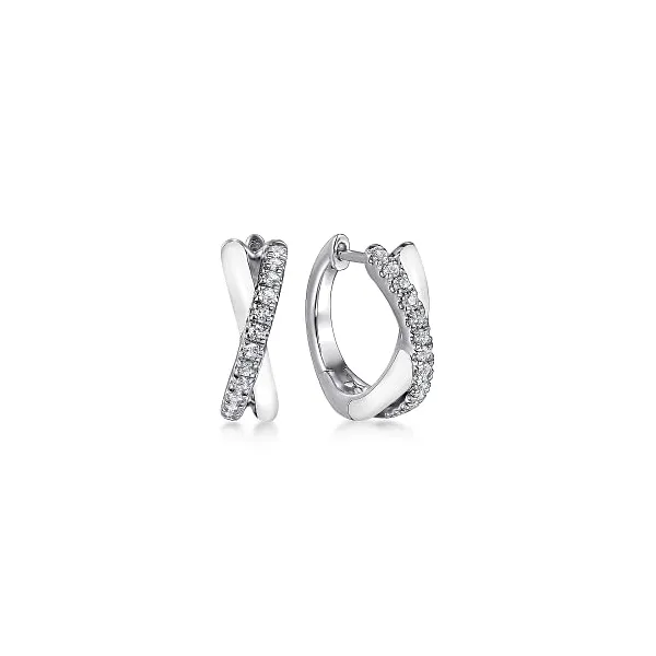Sterling Silver White Sapphire Huggie Earrings with White Enamel Tena's Fine Diamonds and Jewelry Elberton, GA