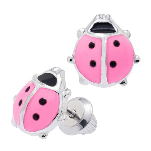 Children's Sterling Silver Pink Ladybug Earrings Tena's Fine Diamonds and Jewelry Athens, GA