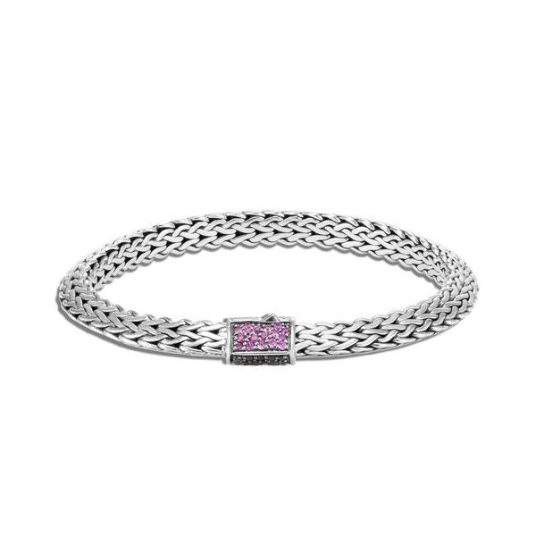 Sterling Silver Tiga Chain Bracelet with Black Sapphire, Black Spinel, and Pink Sapphire Pusher Clasp Tena's Fine Diamonds and Jewelry Athens, GA