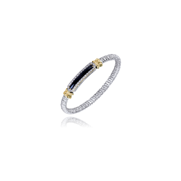 Sterling Silver and 14 Karat Yellow Gold Black Onyx and Diamond Bracelet Tena's Fine Diamonds and Jewelry Athens, GA