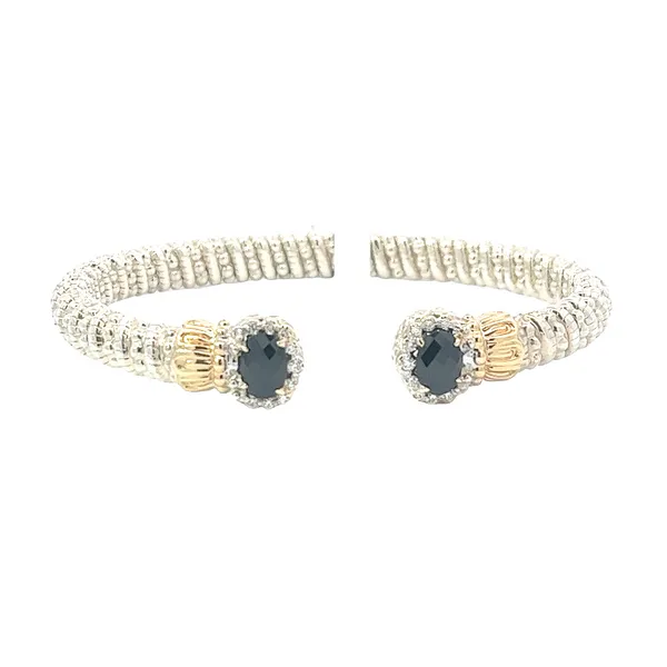 Sterling Silver and 14 Karat Yellow Gold Diamond and Black Onyx Open Bracelet Tena's Fine Diamonds and Jewelry Elberton, GA