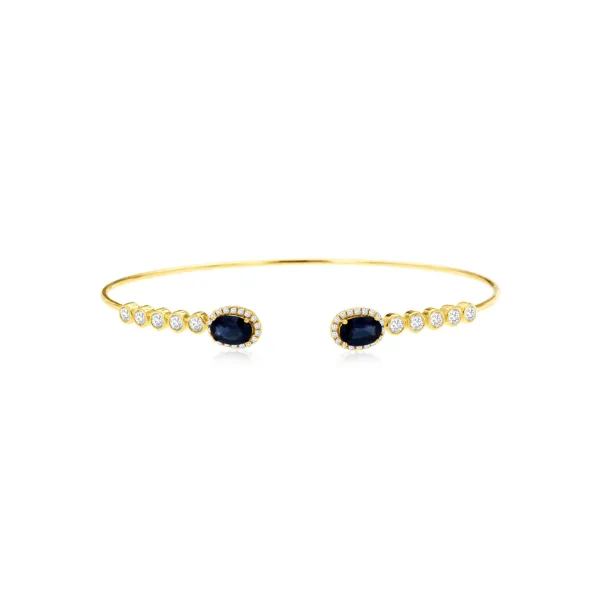 14Kt Yellow Gold and Diamond Bangle Bracelet with Sapphire Tena's Fine Diamonds and Jewelry Athens, GA