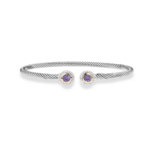 18Kt Gold Italian Cable Cuff Bangle Bracelet with Round Amethyst by Phillip Gavriel Tena's Fine Diamonds and Jewelry Athens, GA