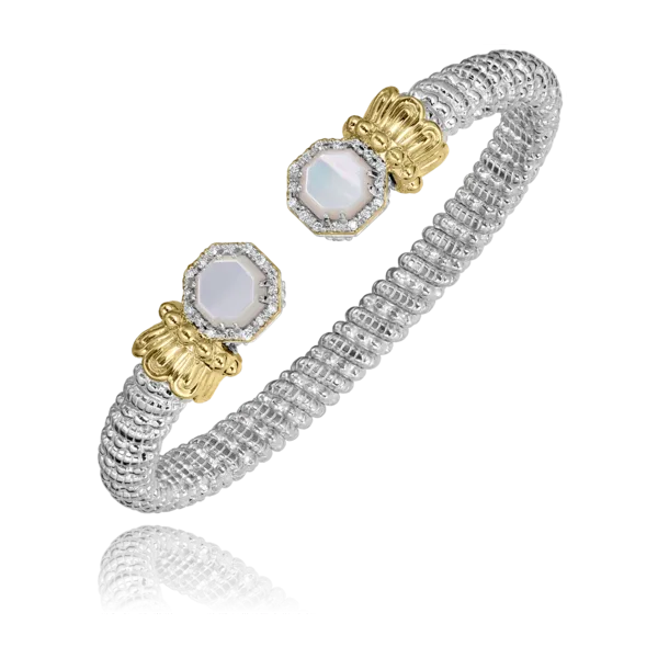 14Kt Yellow Gold and Sterling Silver White Mother of Pearl Cuff Bracelet Tena's Fine Diamonds and Jewelry Athens, GA