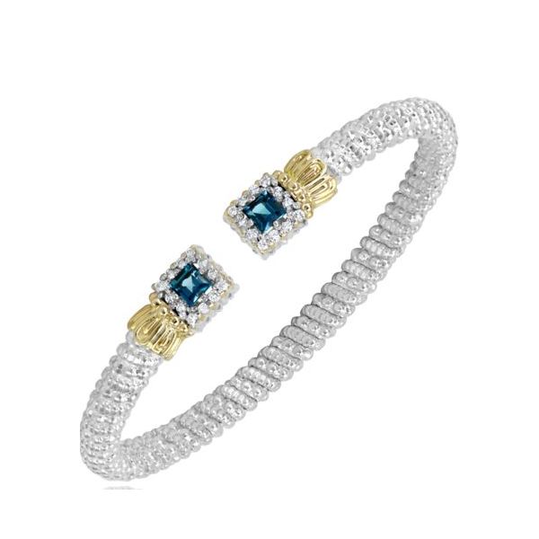 14Kt Yellow Gold and Sterling Silver London Blue Topaz Open Band Bracelet Tena's Fine Diamonds and Jewelry Athens, GA